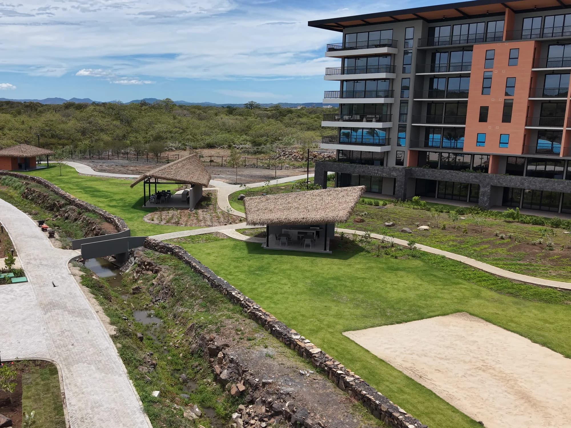 Amenity palapas seen from the lagoon side